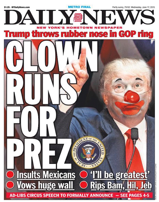 Daily News June 2015 Cover of Trump Clown