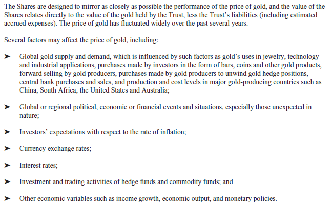 GLD Prospectus - Factors That Influence the Price of Gold