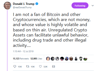 “BITCOIN IS NOT MONEY” – President Trump Weighs in on Bitcoin, Facebook’s Libra, and ALL Other Cryptocurrencies… BUY THE BAD NEWS?