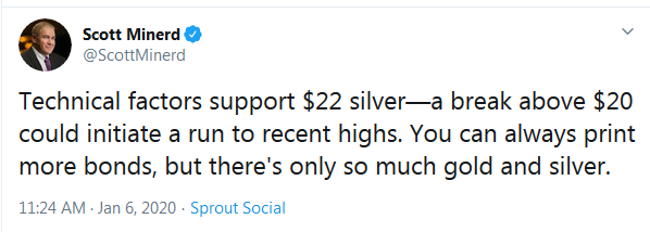 Scott Minerd on Twitter commenting on silver on Jan. 6, 2020.
