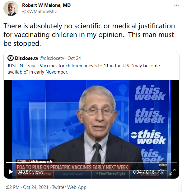 Dr. Malone Twitter No Justification for Vaccinating the Children