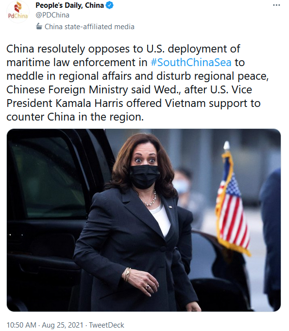 Peoples Daily China Twiiter Response to Kamala Harris in Vietnam