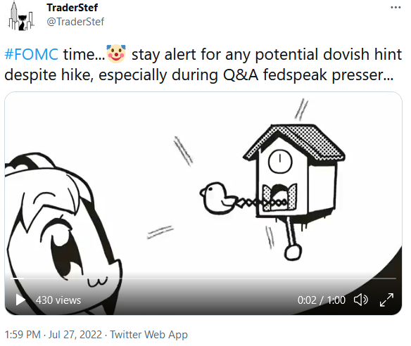 TraderStef Twitter on FOMC Dovish Hint Alert Jul. 27, 2022