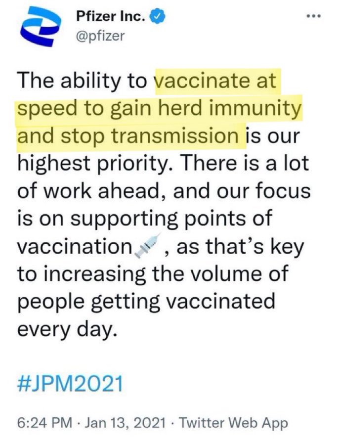 Pfizer Twitter Claims mRNA Vaccine Creates Herd Immunity, They Lied