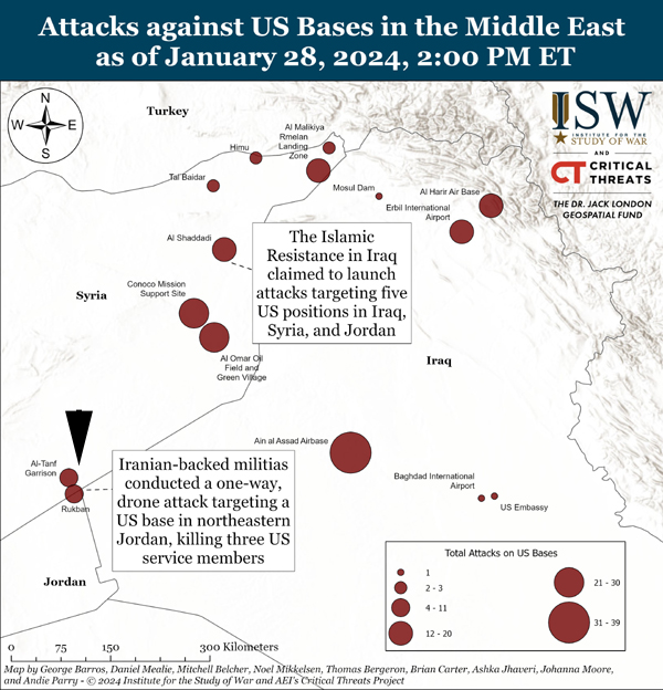 Attacks on U.S. Bases in the Middle East as of Jan. 28, 2024